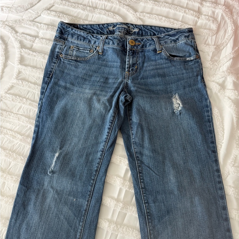 American Eagle Outfitters Blue Distressed Straight Leg Jeans